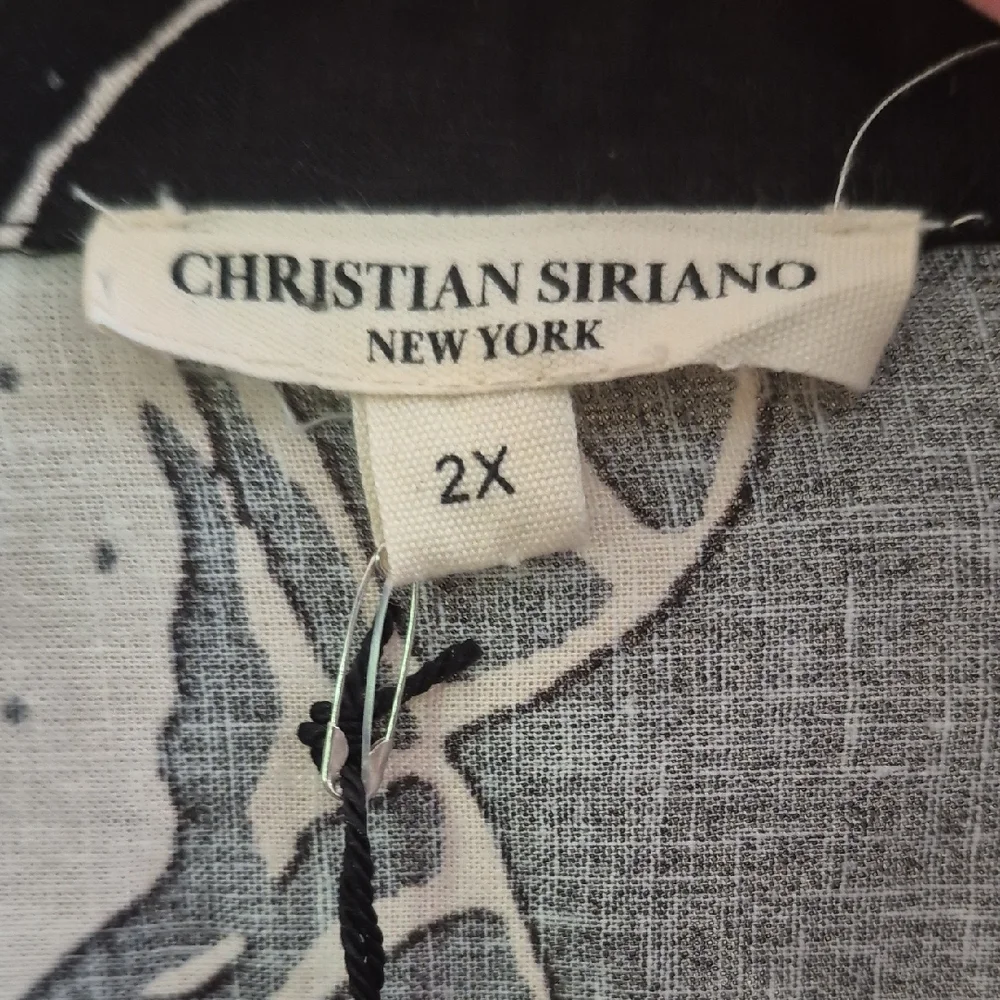 Christian Siriano Black White Boxy  Button Down Top 2x Linen Blend 3/4 Sleeve - Picture 2 of 12